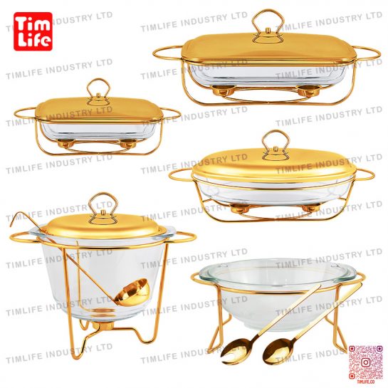 Chafing dish Food warmer glass tray Salad Bowl Emma Series-TM-1103 Gold