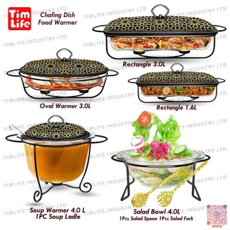 Chafing dish Vassoio scaldavivande in vetro Insalatiera Emma Linea Oro Serie-TM-1103 Oro Chafing dish Food warmer glass tray Salad Bowl Emma Gold Line Series-TM-1103 Gold